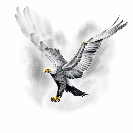 A Realistic Depiction Of A Majestic Eagle Soaring Through A Cloudy Sky