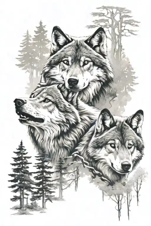 Two Wolves In A Forest Landscape