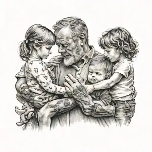 Father Holding Son And Daughter Holding Hands