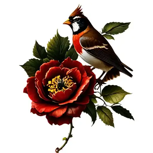 Sparrow And Wild Rose Surrounded