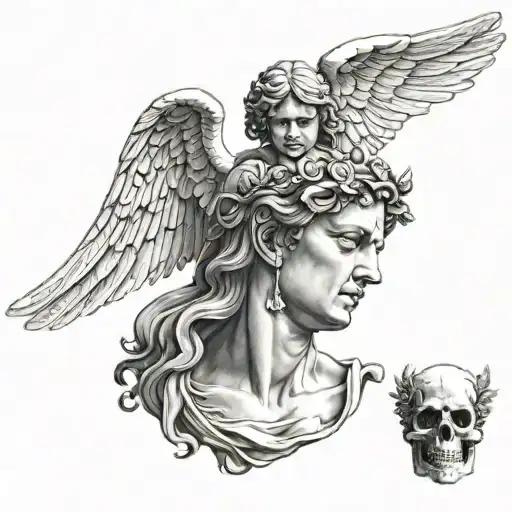 Angel And Greek Statues And Skulls