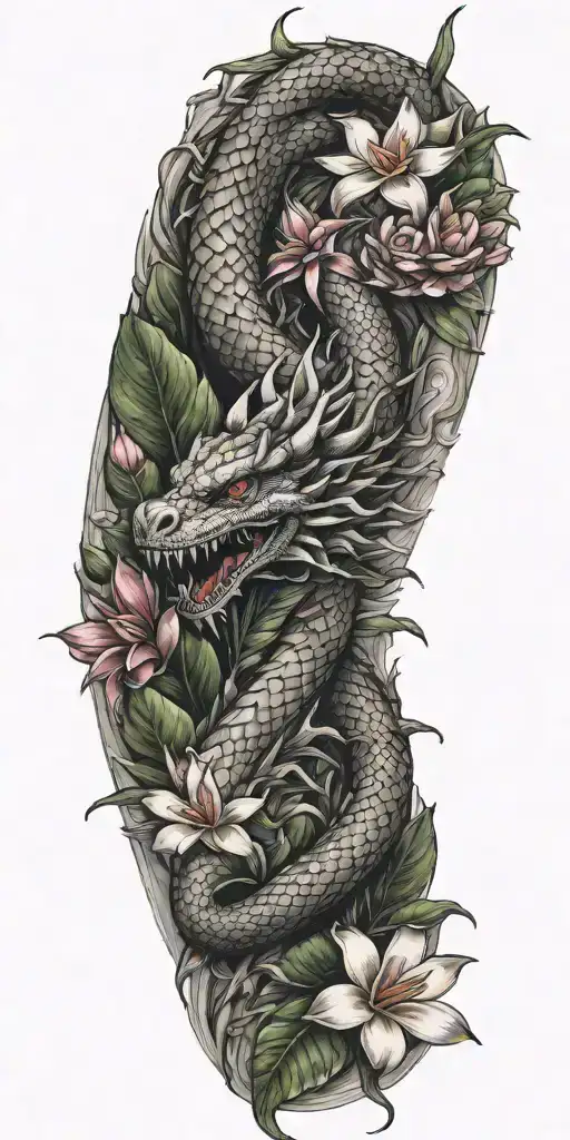 Dragon Winding With Dragonfruit Plant And Plumeria