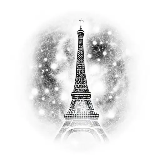 A Realistic Black And White Silhouette Of The Eiffel Tower With Stars And Galaxies Inside