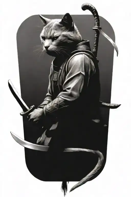 2 Grey Cat Samurai Warriors Side By Side Profile