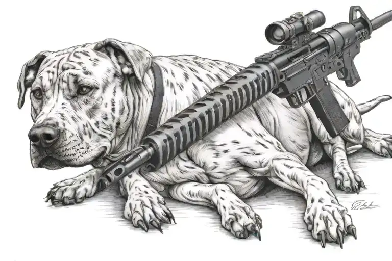 Pitbull Laying Prone With A Sniper Rifle