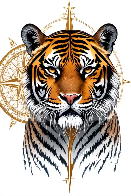 Tiger With Vegvisir Viking Compass And In The Background Yggdrasil