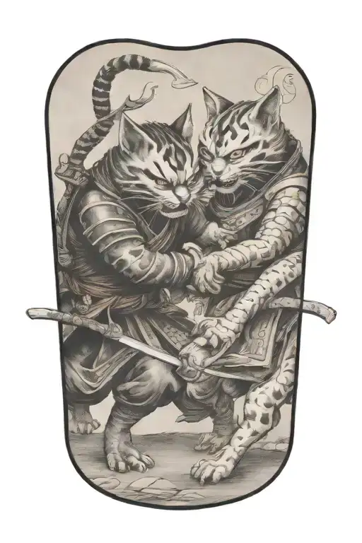 Samurai Cat Fighting Demon