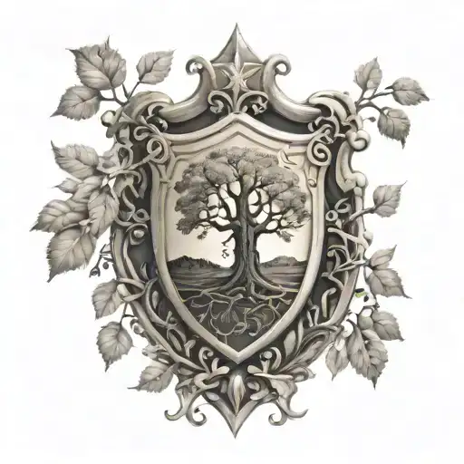 Family Tree Shield Adorned With Intricate