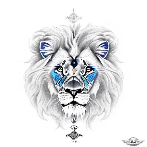 A Lion With Blue Eyes Looking Out Of A Scar Tissue