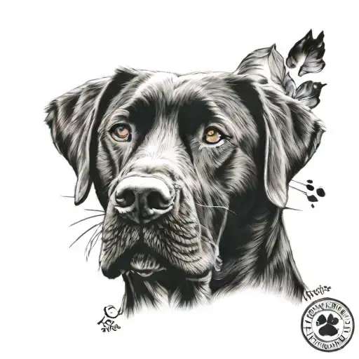Paw Print Black Lab Dog Portrait Style