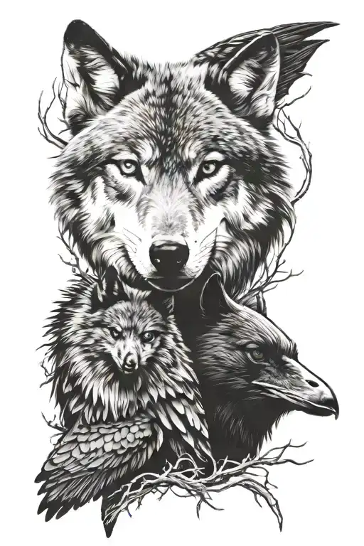 Wolf And Raven Standing