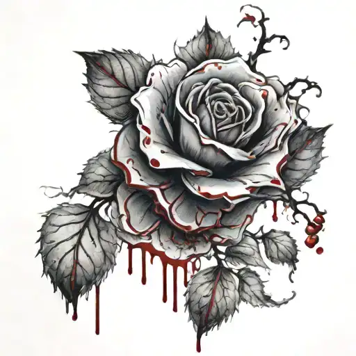 Black Cherry Blossom Roses Blood Dripping In The Center Making Some Of The Petals Change To Red