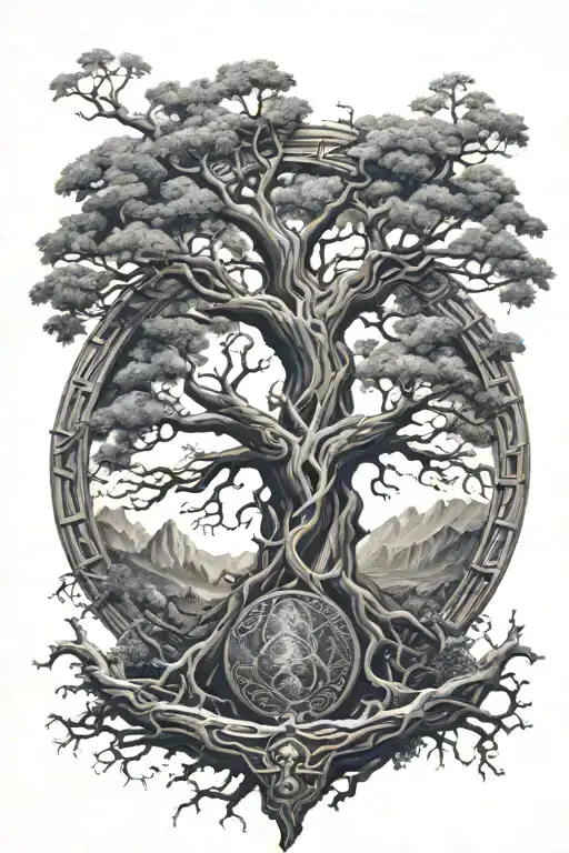 Cryptic Shield Growing Out Of A Twisted Lovcraftian Tree Of Life