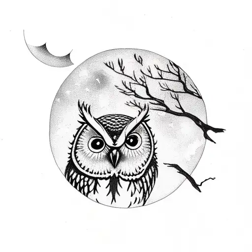 Beautiful Flying Owl In Forest With Moon