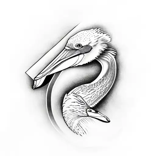 Line Drawing Pelican Outlined Primarily In Black With Red And Blue Outline Interspersed