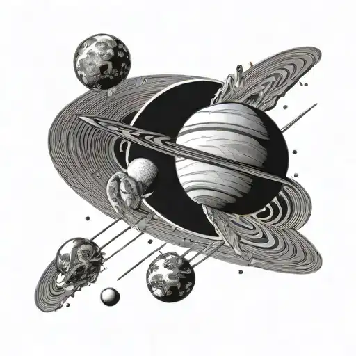 Saturn Simple Black And White Planet For The Man Left Triceps