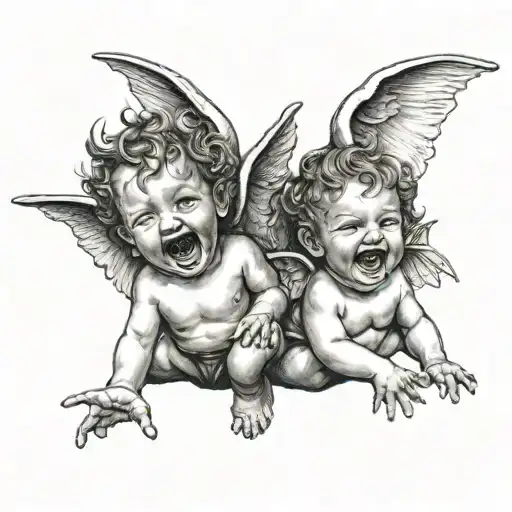 Little Angel And Little Devil Laughing Together