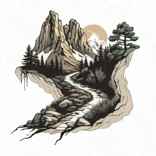 Mountain Landscape With A Winding Trail Leading Up To A Summit