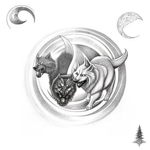 Nordic Skoll And Hati Chasing The Sun And Moon