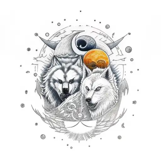 Nordic Skoll And Hati Chasing The Sun And Moon