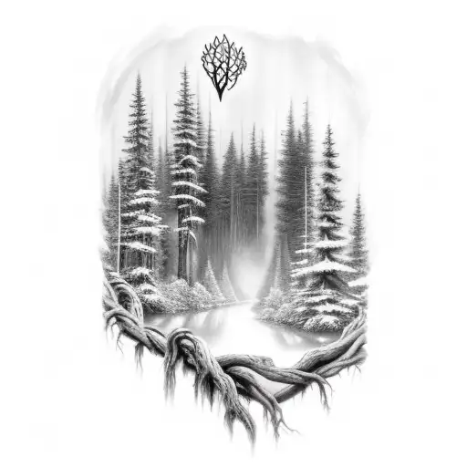 Black And Grey Forest With Pathway