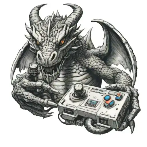 A Realistic Portrait Of A Dragon Holding A Video Game Controller