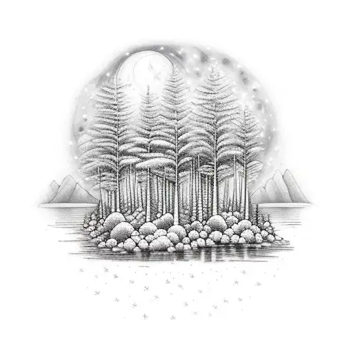 A Serene Forest Lake Under A Starry Night Sky