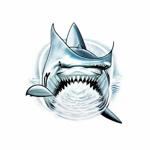 Arabic Words With Waves Shark With Background Cloud As Whole Sleeve On The Arm