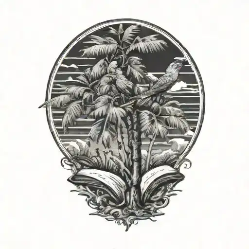 Single Flying Cardinal Palm Tree And Book