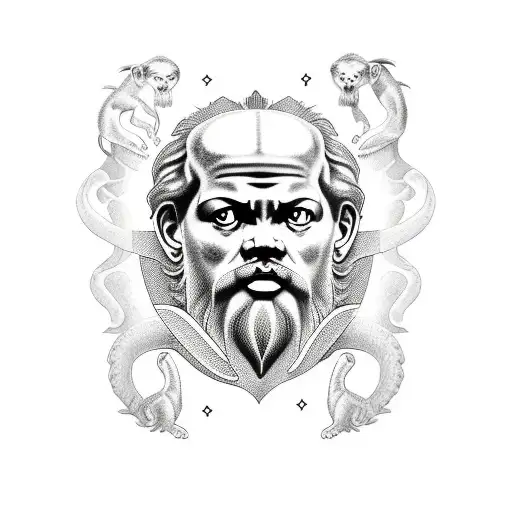 Socrates Tattoo With Jaguar And Monkey On Chest