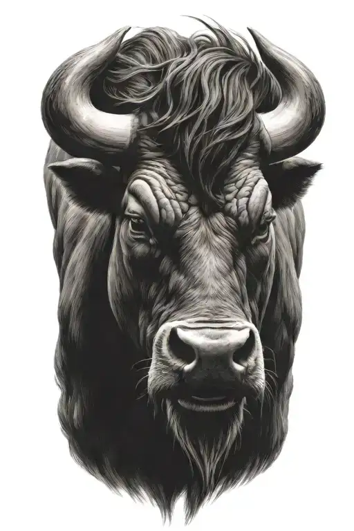 Enraged Bull's Head With 2 Thick Horns