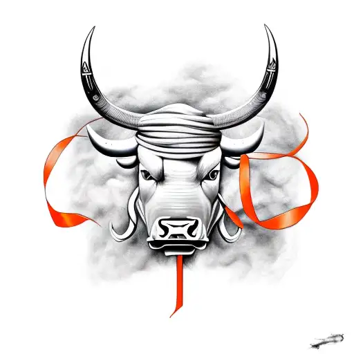 Taurus Bull Destroying Orange Cancer Ribbon