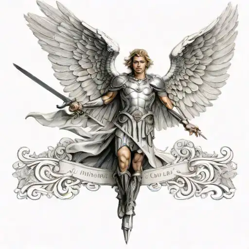 Archangel Michael With Sword And Wings With Bible Verses On Them