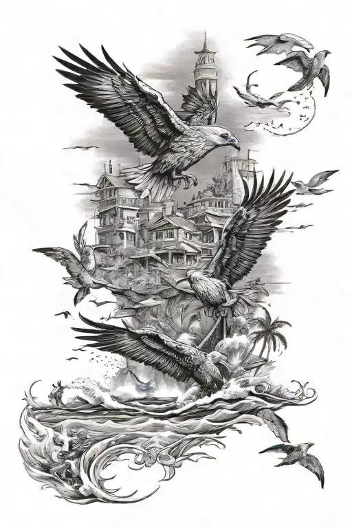 Cardnial Flying Beach Scene