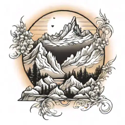 Mountains With Sunset Background