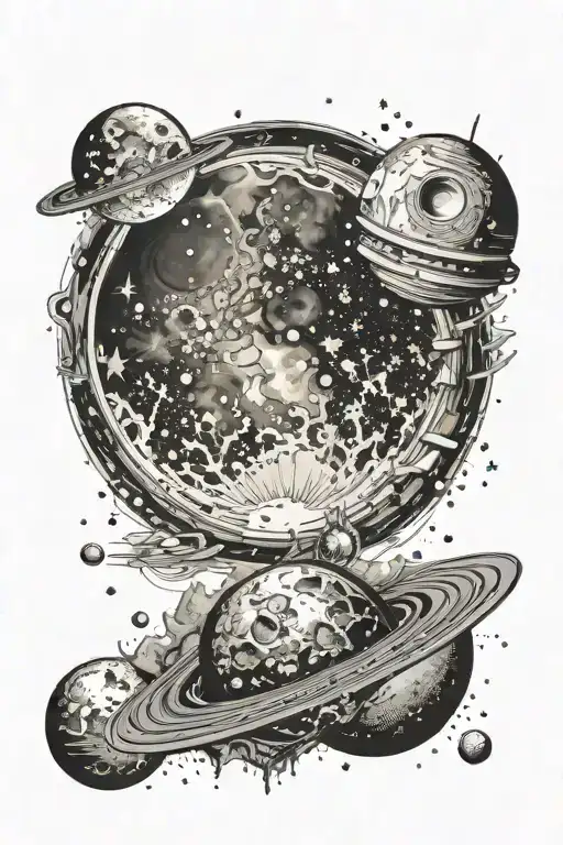 A Space-themed Tattoo With A Realistic Depiction Of The Moon And Distant Galaxies