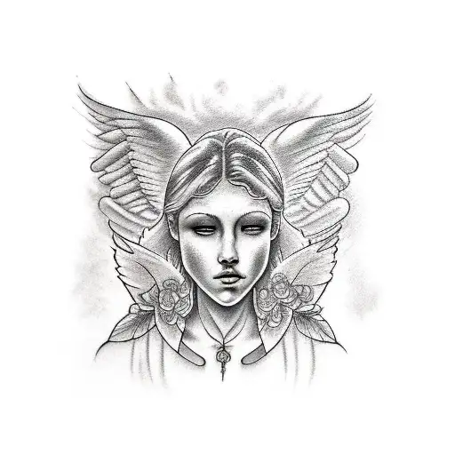 Angel And Cloud Tattoos With Scripture