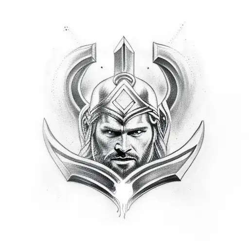 Norse Thor With Hammer And Lightning