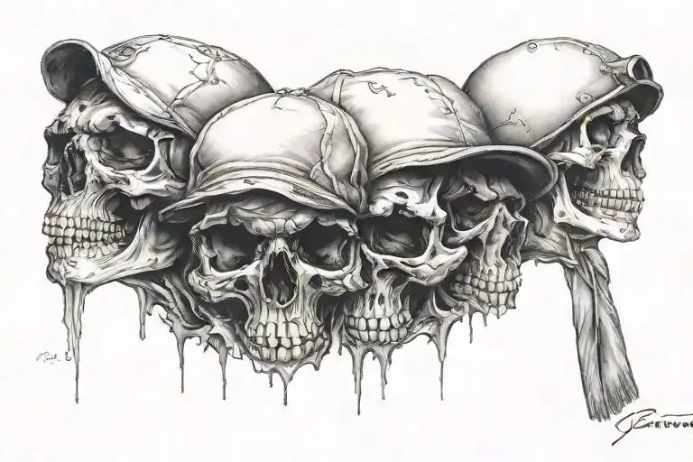 Three Skulls With A Baseball Hat