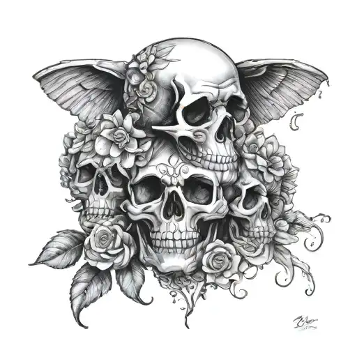 Three Calavera Con Flores