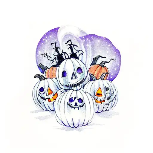 Spooky Snowglobe With Ghosts Pumpkins Skeletons Orange Black Purple