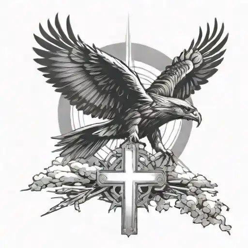 Hawk Catholic Cross Sunbeams Using Negative Space Surrounded