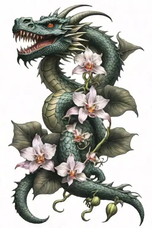 Dragon And Orchids
