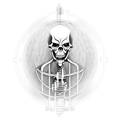 Grim Reaper In A Cage With A Hourglass Lock