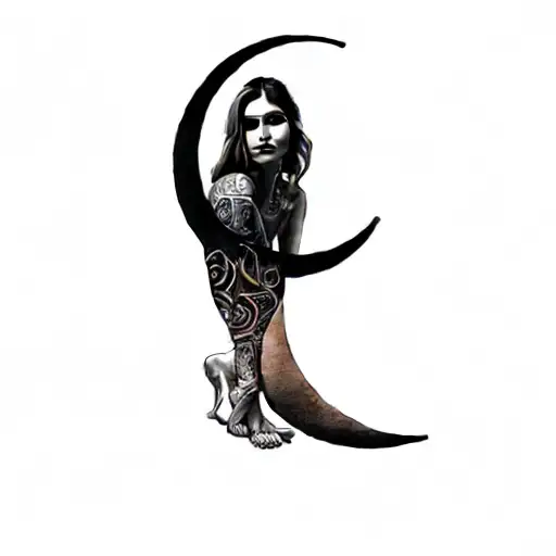 A Woman Sitting On A Crescent Moon