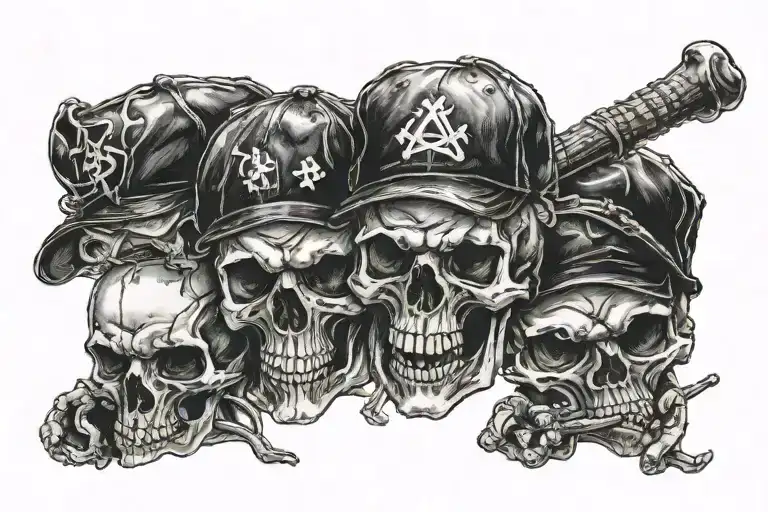 Three Skulls With A Baseball Hat