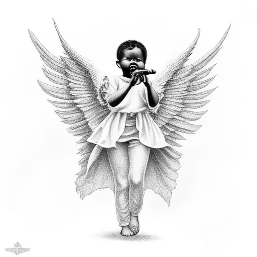 Black Baby Female Angel Singing To Birds In Hell
