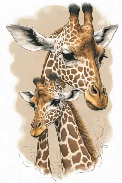 Mother And Baby Giraffe Hugging