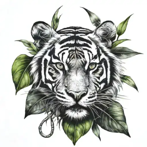 Tiger Face One Eye Cancer Birth Sign In Eye In Bamboo Leaves