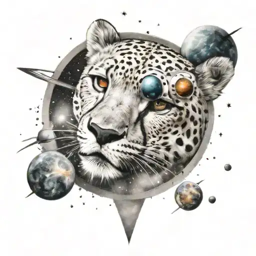 Cheetah In Space Made From Stars Forming The Shape And Surrounded By Planets